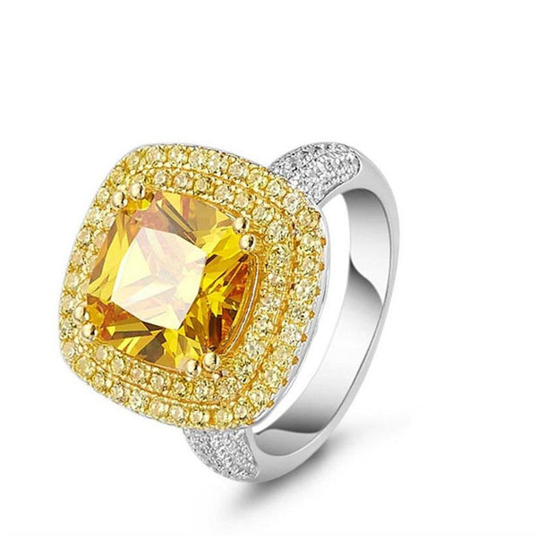 Ring big Yellow Diamond Princess Shape Fine  jewelry Rings